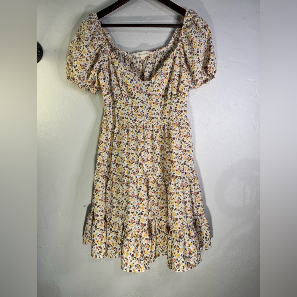Pie in the Sky Chiffon White‎ Ditsy Floral Cottagecore Peasant Dress Size Medium